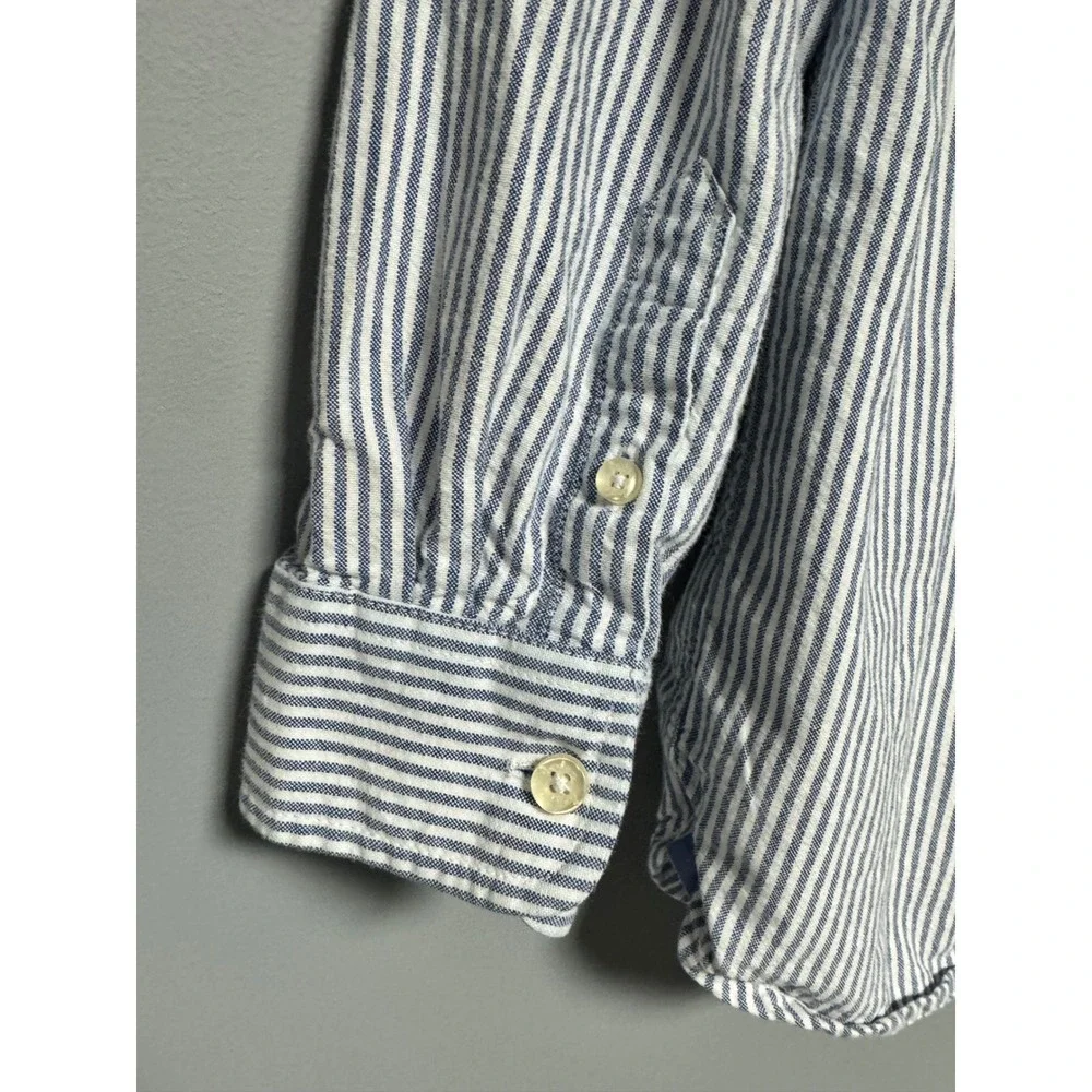 Boden Boys Blue‎ White Striped Button Down Shirt Long Sleeve Size 7-8Y 128cm